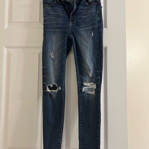 American Eagle Outfitters Blue Skinny Jeans with Distressed Details